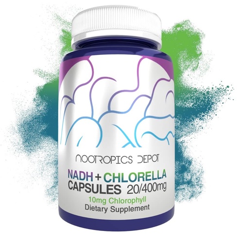 [BRSRMBA3CINRMCAZ] Nootropics Depot NADH + Chlorella vulgaris (Broken Cell) 400mg Capsules | Nicotinamide Adenine Dinucleotide 20mg | Chlorophyll 10mg | Energy, Alertness, Mental Clarity & Healthy Aging, 30 Count