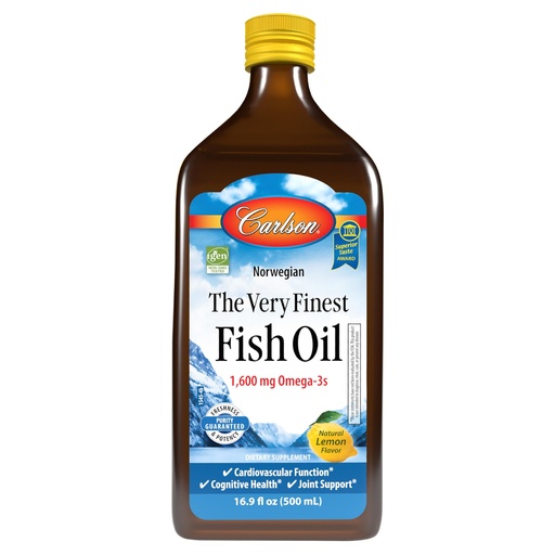 [BRSWIYYFAV5G2C3C] Carlson - The Very Finest Fish Oil, 1600 mg Omega-3s, Liquid Supplement, Norwegian, Wild-Caught, Sustainably Sourced , Lemon, 16.9 Fl Oz