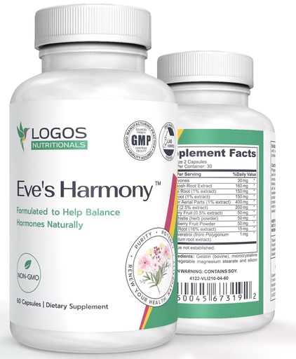 [BRSROYAYOJ6W2YLO] Eve's Harmony Menopause Supplement, Hormone Support for Women with Soy Isoflavones, Black Cohosh & Red Raspberry, Non-GMO Natural PMS & Menopausal Symptom Support, 60 Capsules