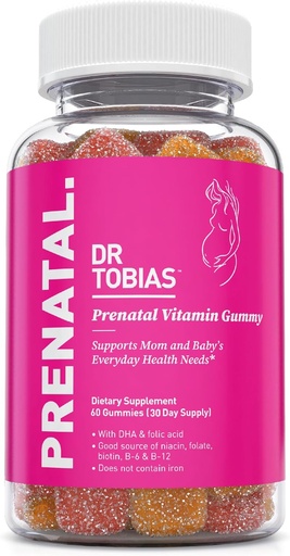 [BRSW2AD5DEMGCELL] Dr. Tobias Prenatal Vitamin Gummy, Iron Free Prenatal Vitamins with DHA and Folic Acid, Niacin, Biotin, B6, & B12, Includes Fish Oil, for Pre & Postnatal Support, 60 Gummies, 30 Servings