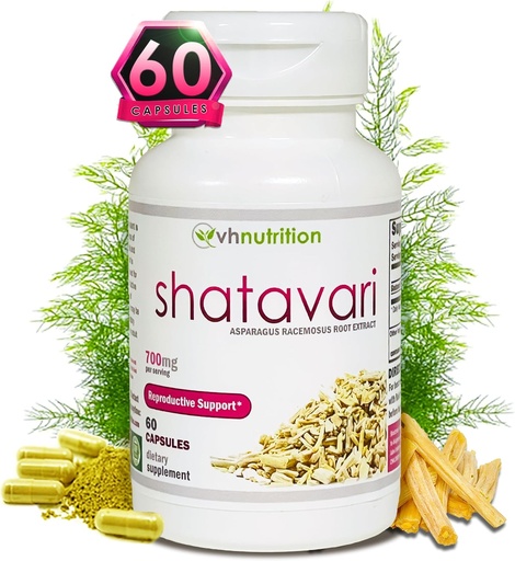 [BRSWGED2DJ6BOGTO] VH Nutrition SHATAVARI | 700mg Asparagus Racemosus Extract | Female Vitality* & Rejuvenation* | Natural Estrogen Balance* | Supports Hormonal Health and Overall Well-Being | 60 Capsules