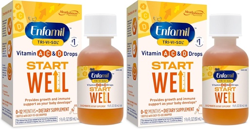 [BRSROAQEAUIAEDTZ] Enfamil Prenatals & Baby Vitamins Tri-Vi-Sol Vitamina A, C & D Multi-Vitamin Gocce per neonati, Supporti Crescita & Salute Immune, Bottiglia Dropper 50 mL,1.69 Fl Oz (Pack of 2),MJ-030