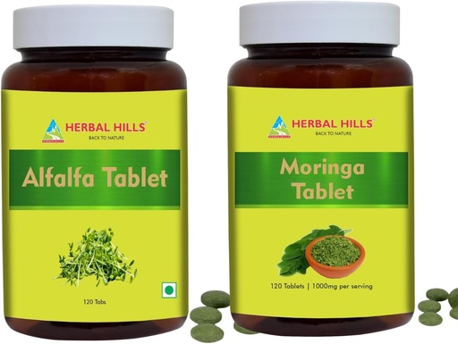 [BRSRMYLYCIMWOA3L] HERBAL HILLS Alfalfa Tablet and Moringa Leaf Tablet Pack of 2 Combo