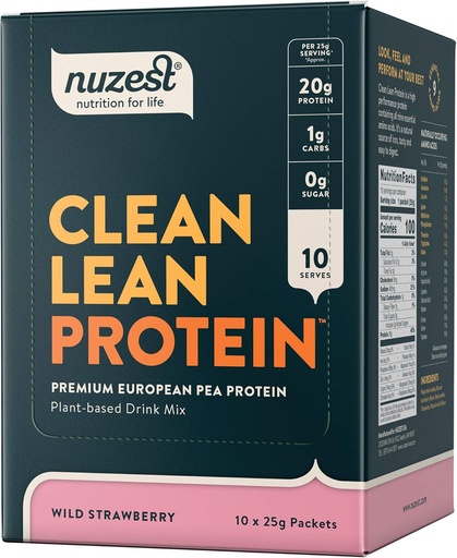 [BRSWKGYQAQJR2EI3] Nuzest - Pea Protein Toz - Clean Lean Protein, Premium Vegan Bitki Bazarlı Protein Toz, Sütun Pulsuz, Gluten Pulsuz, GMO Pulsuz, Protein Shake, Wild Strawberry, 0.9 oz, (10 paketi)