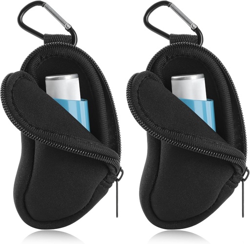 [BRSROZL6OIPWEYLP] Asthma Inhaler Carrying Holder Neoprene Travel Inhaler Mini Bag for L-Shaped Inhaler, Inhaler Not Included (Black 2PCS)