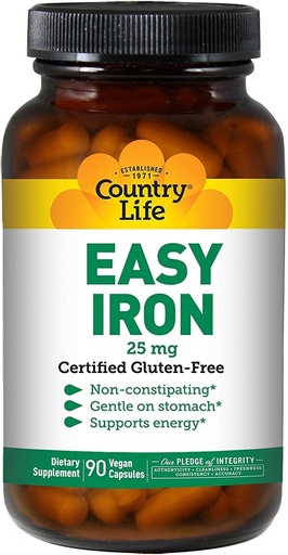 [BRSWIZQGB4PBKF3K] Country Life Easy Iron 25 mg 90 cápsulas Veggie