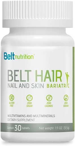 [BRSROFIRCF4A4FDF] Belt Hair, Nail, and Skin Bariatric (Gastric Bypass, Sleeve Gastrectomy) Multivitamin and Multimineral Tables - No Flavor - 1 Month Supply