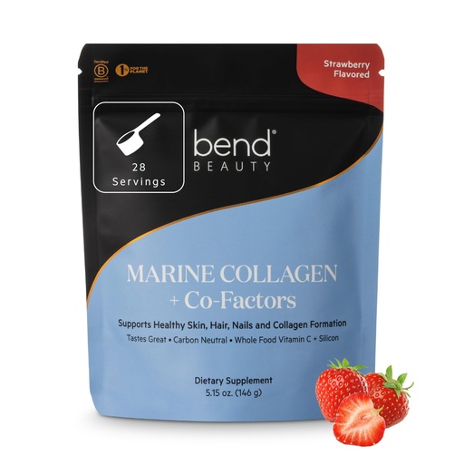 [BRSRMCQPBADRUFA3] Bend Beauty Marine Collagen + Co-Factors | Strawberry Flavored Collagen Powder | Hydrolyzed Collagen Supplement | Fish Collagen Peptides + Silicon + Vitamin C | Supports Healthy Skin, Hair & Nails