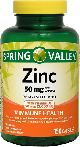 [BRSRO2Y5DIPW2H37] ikj Zinc with Vitamin D Capsules Dietary Supplement, 50 mg, 150 Count