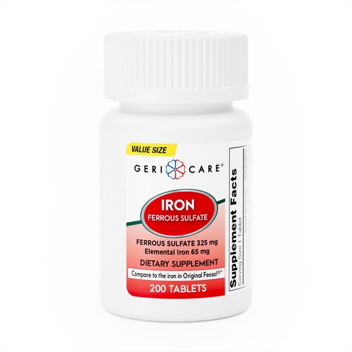 [BRSRMCDQO4IR4CLA] GeriCare Ferrous Sulfate Tablets 325mg, Elemental Iron 65 mg High Potency Iron Supplement | Dietary Supplement 200 Count. (Pack of 1)