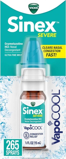 [BRSWYFT6BN6WMHTK] Vicks Sinex SEVERE Nasal Spray з VapoCOOL, Soothing Vicks Vapors, Decongestant Медицина, Полегшення від Stuffy Nose через Cold or Allergy, & Nasal Congestion, Sinus Тиск Relief, 265 Спрей