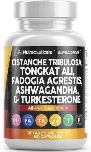 [BRSROFL6PIFG2YD2] Cistanche Fadogia Agrestis Tongkat Ali Supplement for Men - Turkesterone Ashwagandha Capsules with Black Pepper | Energy Vitality Performance Support 60 Count