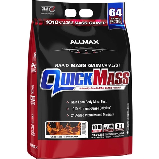 [BRSRMBT4BUFA2ADA] ALLMAX QUICKMASS, Cookies & Cream - 10 lb - Rapid Mass Gain Catalyst - Up to 64 Grams of Protein Per Serving - 3:1 Carb to Protein Ratio - Zero Trans Fat - Up to 70 Servings