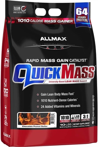 [BRSRMBT4BUFA2ADA] ALLMAX QUICKMASS, Cookies &amp; Crema - 10 lb - Catalyst de Ganancia de Masa Rápida - Hasta 64 Gramos de Proteína Por Servir - 3:1 Carb a Protein Ratio - Zero Trans Fat - Hasta 70 Serviciones