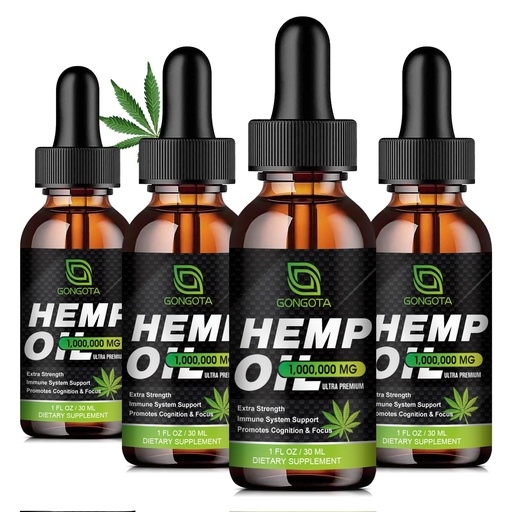 [BRSRMC3QOIFAG3L2] (4-Pack) High Potency Hemp Oil - 1,000,000 Maximum Strength - Helps Relaxation, Stress, Calming, Sleep - Organic Hemp Oil Extract - Vegan, Immunization Support, Non-GMO