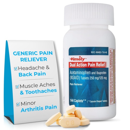 [BRSROZQNCEPQO2QU] TIME-Cap Labs Dual Action Pain Reliever Acetaminophen 250mg & Ibuprofen 125mg – Back Pain, Arthritis & Headache Relief – National Brand Equivalent, Factory Direct NSAID - 144 Caplets