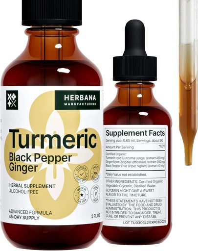 [BRSRMCYPCV6AE2A3] Turmeric 3-in-1 Liquid Extract - Curcumin " Ginger, Black Pepper - Natural Herbal supplement - Immune and Brain Booster Tincture (2 FL OZ)