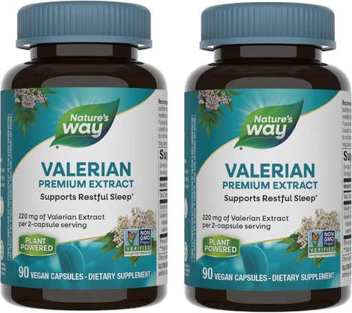 [BRSWGBT3A56GMH3L] Nature 's Way Valerian Premium Extract - 220 mg valerian ekstrakt pr. 2- kapsel Servering - Understøtter Rastful Sleep * - Ikke-GMO-projekt Verificeret - Urtetilskud - Gluten Free - 90 Kapsler (2 Pack)