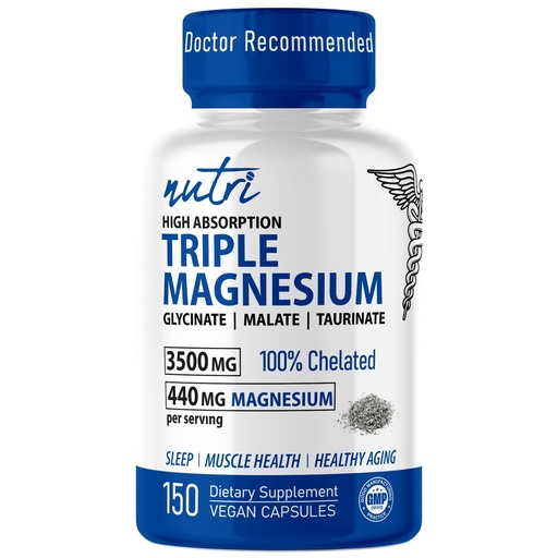 [BRSROAD7DEAWK3T7] Nutri Triple Magnesium Complex 440mg - Magnesium Glycinate, Malate, & Taurinate - 100% Chelated for Maximum Absorption - 120 Vegan Capsules - Triple Complex Magnesium - Magnesio Triple Complex