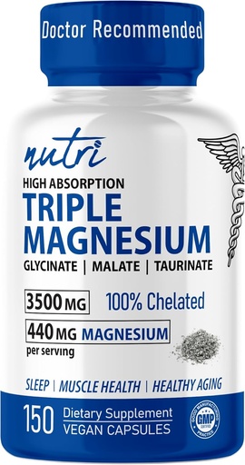 [BRSROAD7DEAWK3T7] Nutri Triple Magnesium Complex 440mg - Magnesium Glycinate, Malate, & Taurinate - 100% Chelated for Maximum Absorption - 120 Vegan Capsules - Triple Complex Magnesium - Magnesio Triple Complex