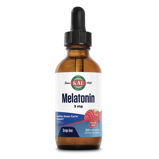 [BRSWKGY3BQNBUG3E] KAL Melatonin 3mg DropIns, Fast Acting Sleep Aid, Melatonin Drops for Calming Relaxation and Healthy Sleep Cycle Support, Natural Raspberry Flavor, 60 Day Guarantee, Approx. 88 Servings, 3 fl oz