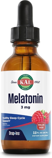 [BRSWKGY3BQNBUG3E] KAL Melatonin 3mg DropIns, Fast Acting Sleep Aid, Melatonin Drops for Calming Relaxation and Healthy Sleep Cycle Support, Natural Raspberry Flavor, 60 Day Guarantee, Aprox. 88 Servings, 3 fl oz