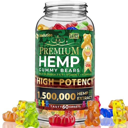 [BRSWGHA3B57A4CLV] WELLUTION Hemp Gummies – High Potency 1,500,000 MCG – Natural Fruity Bear for Relaxation and Peace - Fast-Acting - Gluten Free - 60ct
