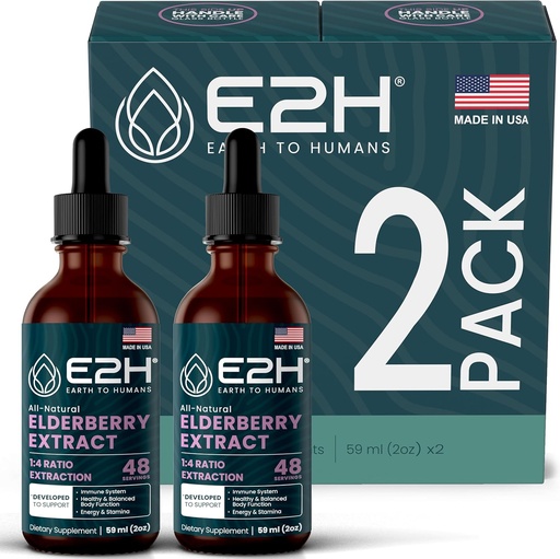 [BRSRMEIRBNYBOA37] E2H Elderberry Syrup – Powerfull Antioxidants Suplemento de Elderberries Orgánicas Extracto – Sambucus Elderberry Syrup for Kids &amp; Adults for Immune Support ← Non-GMO, Vegan (2 Botellas)