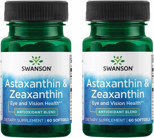 [BRSWGFD3CAHQI3TU] Swanson Astaxanthin & Zeaxanthin Eye Vision Brain Skin Health Antioxidant Support Supplement (Astaxanthin 4 mg & OmniXan Zeaxanthin 4 mg) 60 Softgels Sgels (2 Pack)