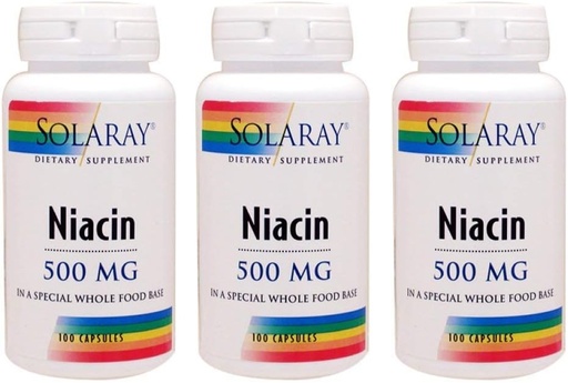 [BRSWKFAFC56B4G3C] Niacin 500 mg Solaray 100 VegCaps (3 Pack)
