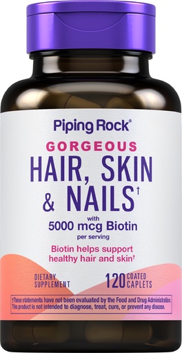 [BRSWIFDQAV4GKDQ7] Piping Rock Hair Skin and Nails Vitamins | 120 Caplet Pills | with Collagen | 5000 mcg of Biotin | Non-GMO, Gluten Free Supplement