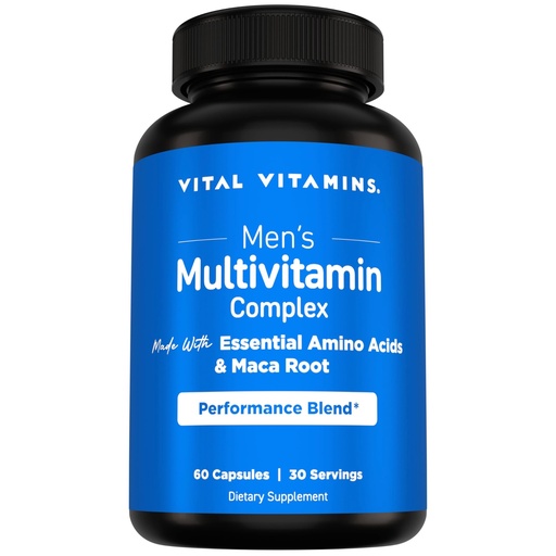 [BRSRAFT7CQPGODLA] Vital Vitamins Men's Multivitamin Complex - Made with Essential Amino Acids & Maca Root - with Vitamin A, C, E, B6, B12, D3 & Male Performance Blend - Daily Men's Multivitamin - 60 Capsules