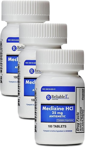[BRSRMAQ2OZ7AAFD4] Meclizine HCL 25mg 100 Tablets (1 Bottle) (Pack of 3)