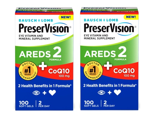 [BRSRAHQFARYWGH37] PreserVision Eye Vitamin & Mineral Supplement AREDS 2 Formula + CoQ10, 2-in-1 Health Benefits, 100 Softgels (2 per Day) Pack of 2