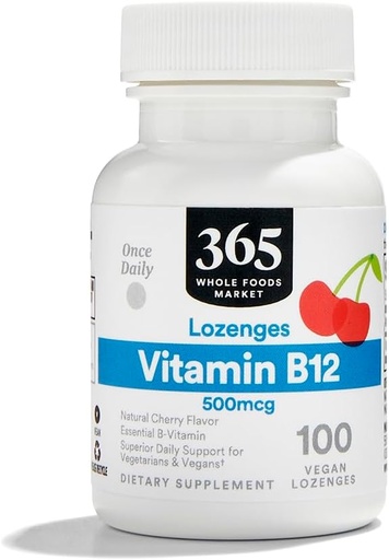 [BRSWGZQCBACAGCDD] 365 by All Foods Market, Vitamin B12 500mcg Lozenges, Natural Cherry Flavor, Vegan, 100 Počet