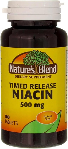 [BRSWGYI7OBYWAFL2] Nature's Blend Niacin Timed Release Tablets, 500 mg, 100 Ct (2 Pack)