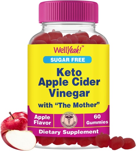 [BRSRAEIOCIHQM3Y3] WellYeah Sugar Free Apple Cider Vinegar Gummies | 500 mg | Keto ACV Gummies | Apple Cider Vinegar with Mother | Vegan, Non GMO | 60 Count