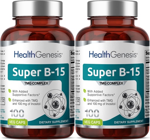 [BRSWKZAMBEHGIHDY] Super B-15 100 Vcaps 2 Pack - Niacin Calcium Choline Inositol DMG TMG - Supports Healthy Oxygen Energy Levels