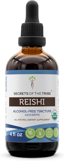 [BRSROEANOB4AI3LP] Secrets of the Tribe Reishi USDA Organic | Alcohol-Free Extract, High-Potency Herbal Drops | Made from 100% Certified Organic Reishi Mushroom (Ganoderma Lucidum) (4 oz)