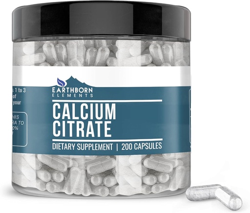 [BRSW2HYDCJ7WO2DK] Earthborn Elements Calcium Citrate 200 Capsules, Pure & Undiluted, No Additives