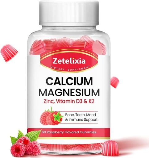[BRSROBTQOEMQIYL3] Calcium Magnesium Zinc Gummies with Vitamin D3 & K2, Calcium Gummies for B0nes Muscles, Women & Men, Raspberry Flavor - 60 Count