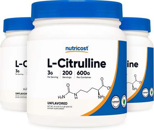 [BRSWKHYNOEFBUH3E] Nutricost Pure L-Citrulline (Base) Powder (600 Grams) (3 Bottles)