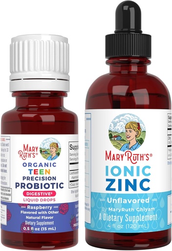 [BRSRAGANCEAROEYV] MaryRuth Organics Precision Probiotic for Teens (Raspberry) & Zinc Drops | Clean Label Project Verified® | Vitamins for Gut Health, Immune Support, & Overall Wellness | Vegan, Non-GMO, Gluten Free