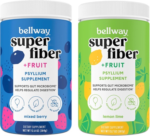 [BRSROGDQDIDR63IU] Bellway Super Fiber Powder + Fruit, Sugar Free Organic Psyllium Husk Pulver Ergänzung für Regularität, Bloating Relief & Gut Gesundheit, Non-GMO, Mischbeere & Zitronen Lime