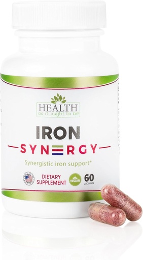 [BRSROFQDBEMWGEQ2] Health As It Ought To Be Iron Syn3rgy Supplement | Physician Formulated Capsules with Iron, Copper, Beet Root, Vitamin C | 60 Capsules