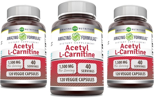 [BRSRAZATCJ5RUDLB] Amazing Formulas Acetyl L-Carnitine 1500 Mg Per Serving Veggie Capsules Supplement | Non-GMO | Gluten Free | Made in USA | Suitable for Vegetarians (120 Count) | Pack of 3