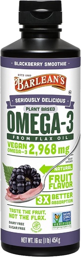 [BRSWIZT6OUFWYDAZ] Barlean 's Vegan Omega 3 6 9 Flaxseed Oil Liquid Supply, BlackBerry Smoothie, Flax Seed Oil, 2968 mg ALA Fatty Acid, Non-GMO and Gluten Free, 16 oz