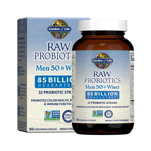 [BRSWIZQBOUMR2C36] Garden of Life Raw Probiotics Men 50 & Wiser - 85 Billion Live Cultures - Supports Immune, Colon & Gut Health - 90 Vegetarian Capsules