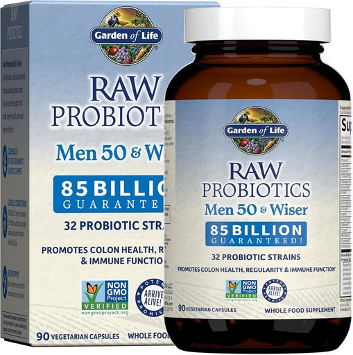 [BRSWIZQBOUMR2C36] Garden of Life Raw Probiotics for Men Over 50 - Men 50 " Wiser Probiotic with Acidophilus and Bifidobacteria Probiotic-Created Vitamins, Enzymes, and Prebiotics, Gluten Free - 90 Vegetarian Capsules