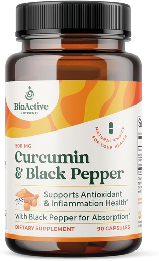 [BRSWKGD5CUEBEEY3] BIOACTIVE NUTRIENTS Curcumin with Black Pepper for Best Absorption, 90 Capsules
